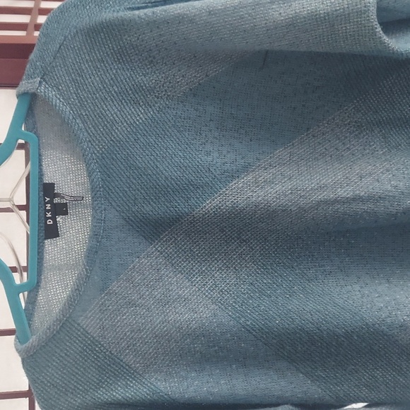 DKNY Donna Karen abstract knit Blue L/S Top Sz L - Picture 6 of 10